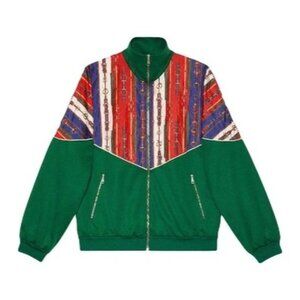 NWT Gucci Bi-material Oversized Gancini Belt Print Zip Jacket Size XL